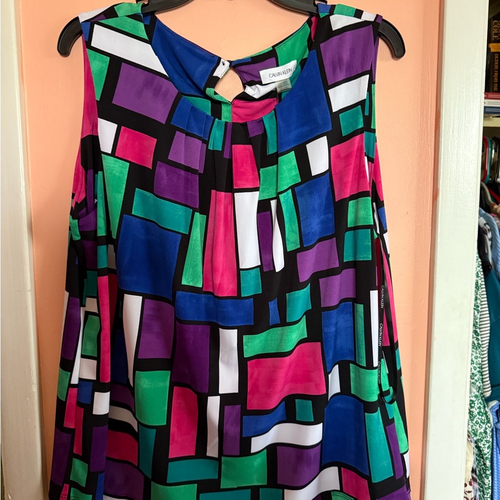 Calvin Klein New with Tags Pink and Purple Sleeveless Graphic Blouse